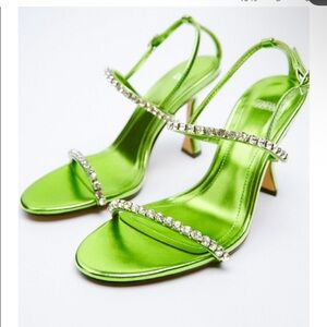 Zara Amina muaddi style green rhinestone 8 heels